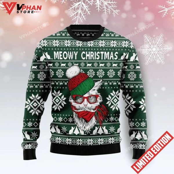 Funny Meowy Christmas Cat Ugly Christmas Sweater