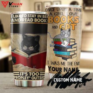 Girl Loves Cat And Book World Personalized Tumbler 1