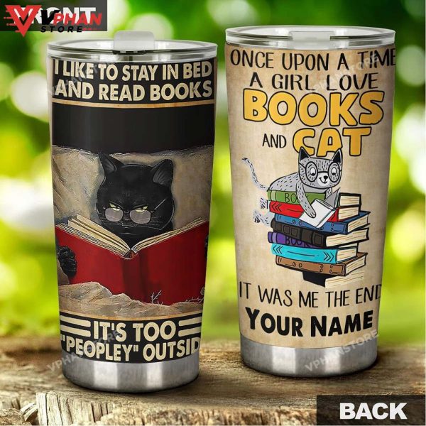 Girl Loves Cat And Book World Personalized Tumbler