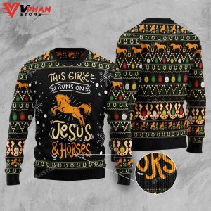 Girls Run On Jesus And Horses Ugly Christmas Sweater 1