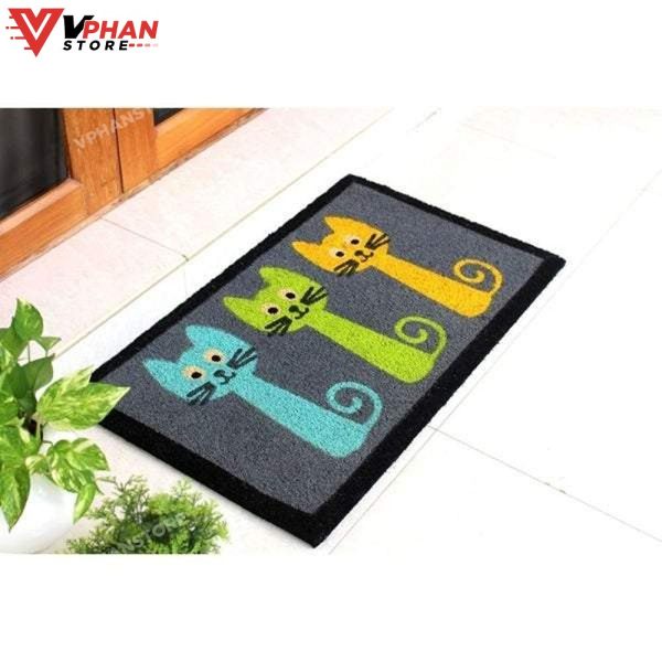 Gray Machine Tufted Three Cats DoorMat