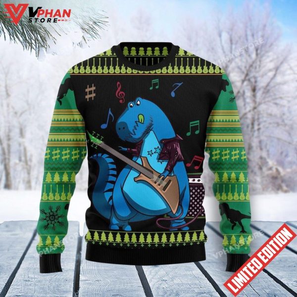 Guitar Funny Family Dinosaur Ugly Sweater