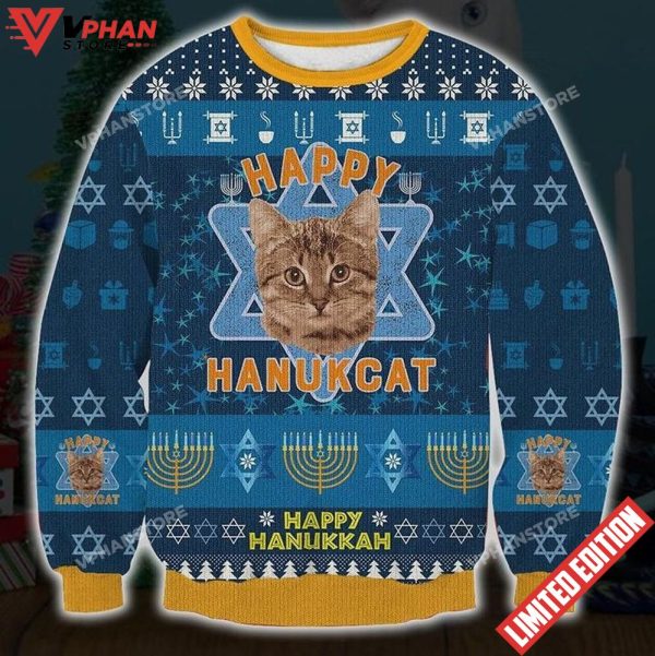 Happy Hanukcat Ugly Christmas Sweater