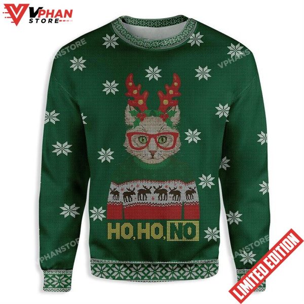 Ho Ho No Cat Christmas Ugly Sweater