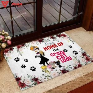 Home Of The Crazy Cat Lady Easy Clean Welcome DoorMat 1