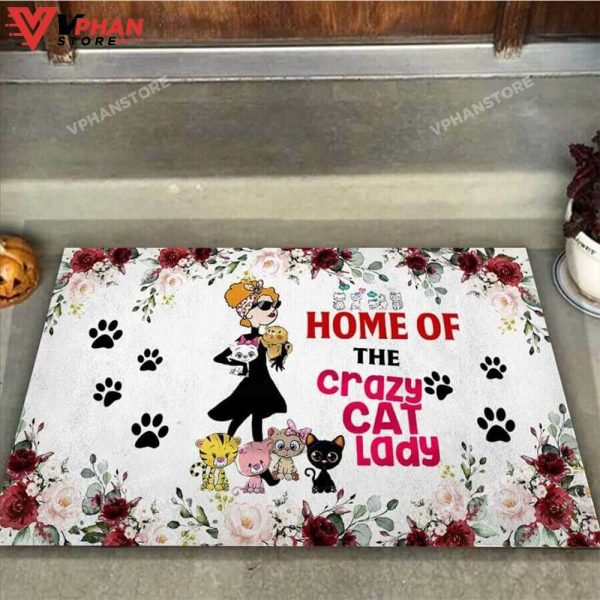 Home Of The Crazy Cat Lady Easy Clean Welcome DoorMat