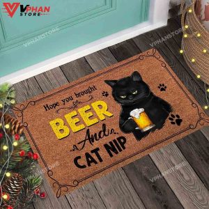 Hope You Brought Beer Black Cat Easy Clean Welcome DoorMat 1