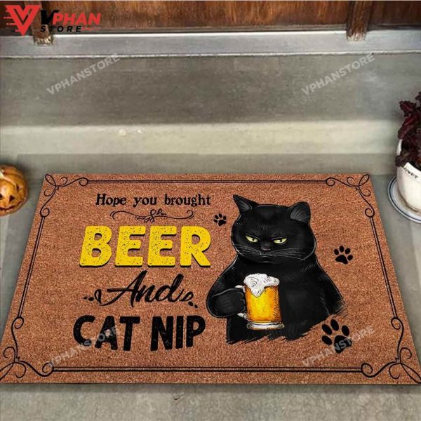 Hope You Brought Beer Black Cat Easy Clean Welcome DoorMat