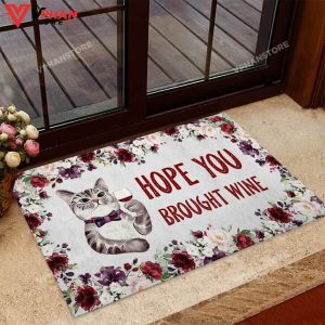 Hope You Brought Wine Cat Easy Clean Welcome DoorMat 1