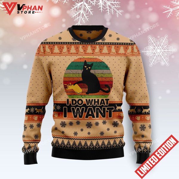 I Do What A Want Black Cat Ugly Christmas Sweater