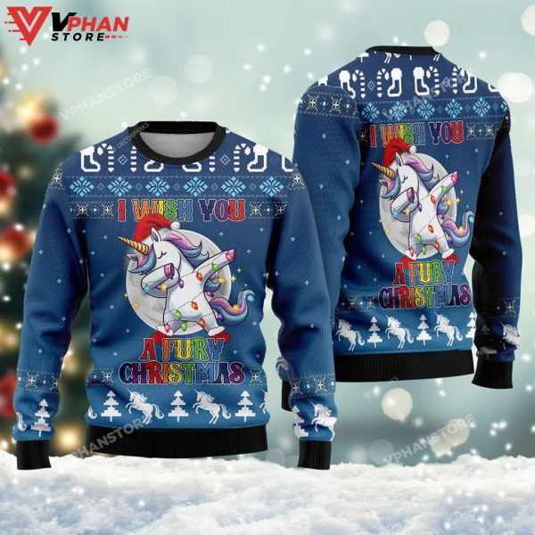 I Wish You A Furrr Christmas Dabbing Unicorn Ugly Sweater