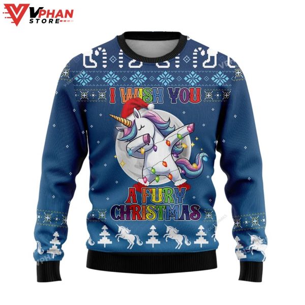 I Wish You A Furrr Christmas Dabbing Unicorn Ugly Sweater