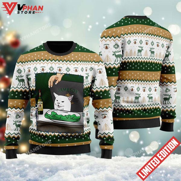 Jameson Irish Whiskey Cat Meme Christmas Ugly Sweater