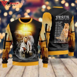 Jesus And Cat My Everything Ugly Christmas Sweater 1