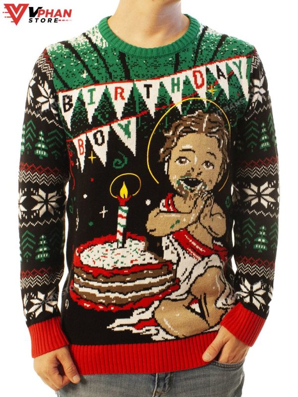 Jesus Birthday Boy Cake Smash Ugly Christmas Sweater