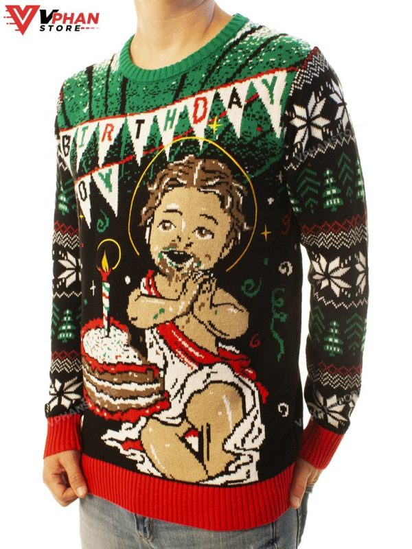 Jesus Birthday Boy Cake Smash Ugly Christmas Sweater