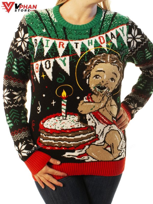 Jesus Birthday Boy Cake Smash Ugly Christmas Sweater