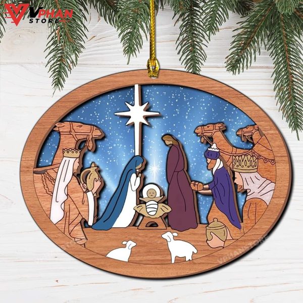 Jesus Camel Nativity Scene with Stand Wood Layered Ornament