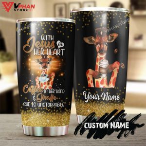 Jesus Coffee And Giraffe She Is Unstoppable Personalized Tumbler 1