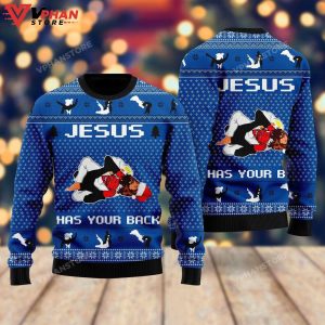 Jesus Has Your Back Jiu Jitsu Ugly Christmas Sweater 1