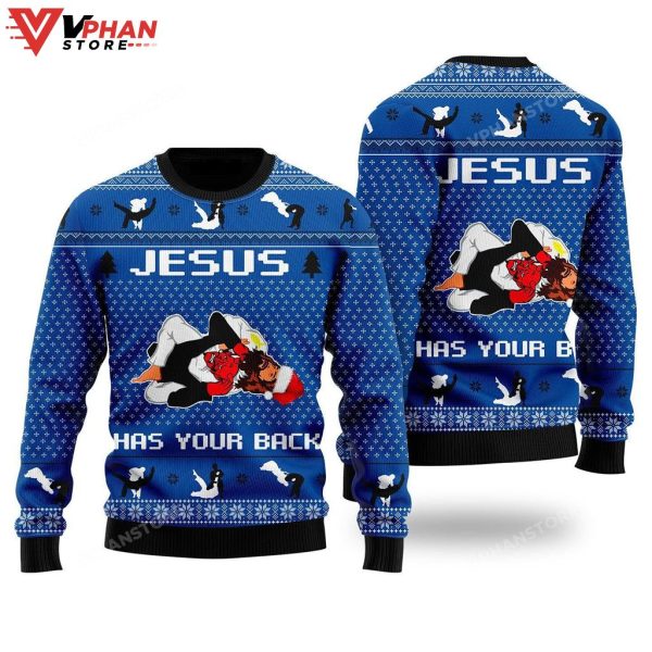 Jesus Has Your Back Jiu Jitsu Ugly Sweater