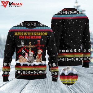 Jesus Is The Reason For The Season Cat Ugly Christmas Sweater 1