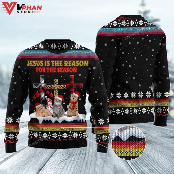 Jesus Is The Reason For The Season Cat Ugly Christmas Sweater