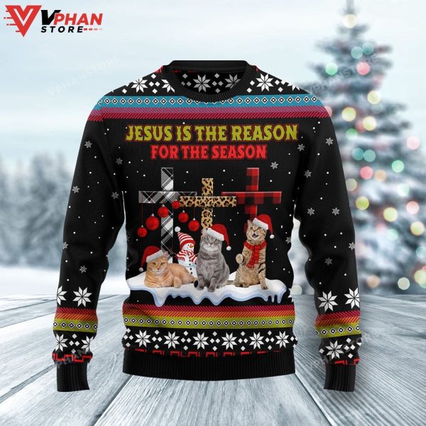 Jesus Is The Reason For The Season Cat Ugly Christmas Sweater