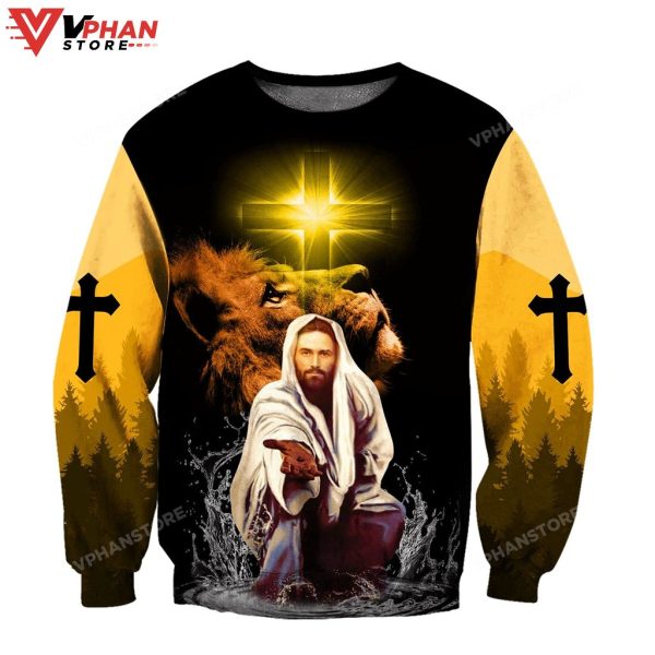 Jesus Lion Black And Yeallow Color Jesus Christian Sweatshirt