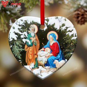 Jesus Nativity Christmas Heart Ceramic Ornament 1