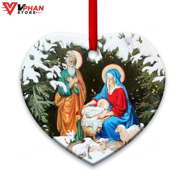 Jesus Nativity Christmas Heart Ceramic Ornament