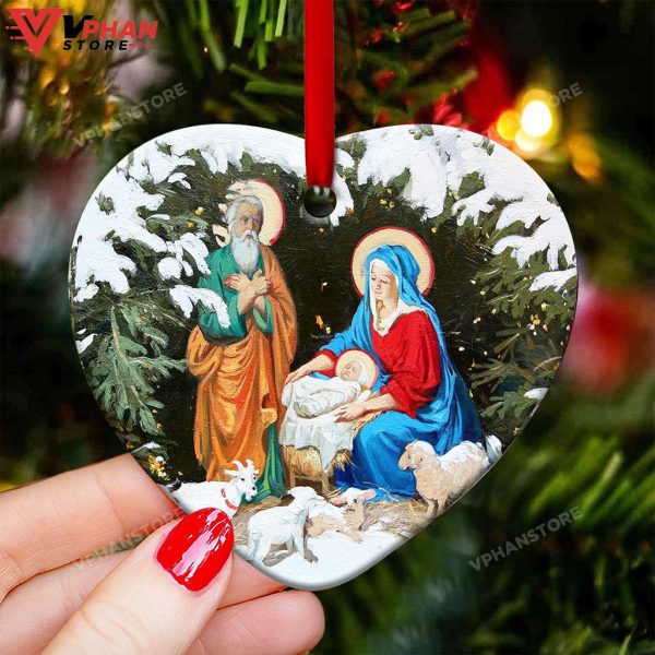 Jesus Nativity Christmas Heart Ceramic Ornament