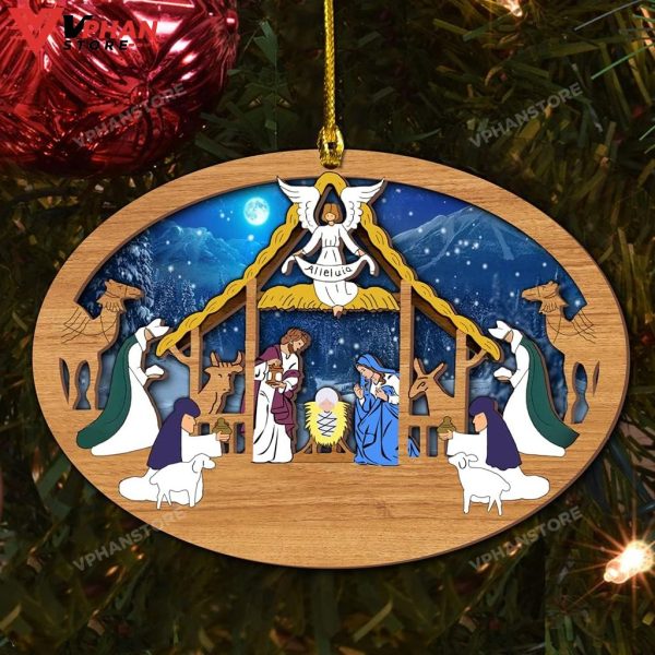 Jesus Nativity Xmas Wood Layered Ornament