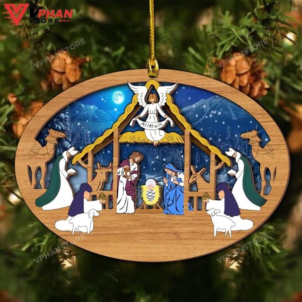 Jesus Nativity Xmas Wood Layered Ornament