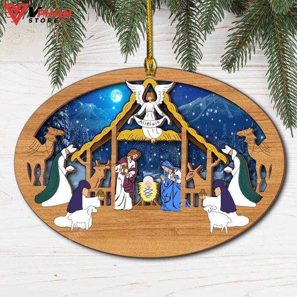 Jesus Nativity Xmas Wood Layered Ornament