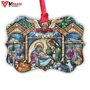 Jesus Nativity Glass Style Metal Ornament 1