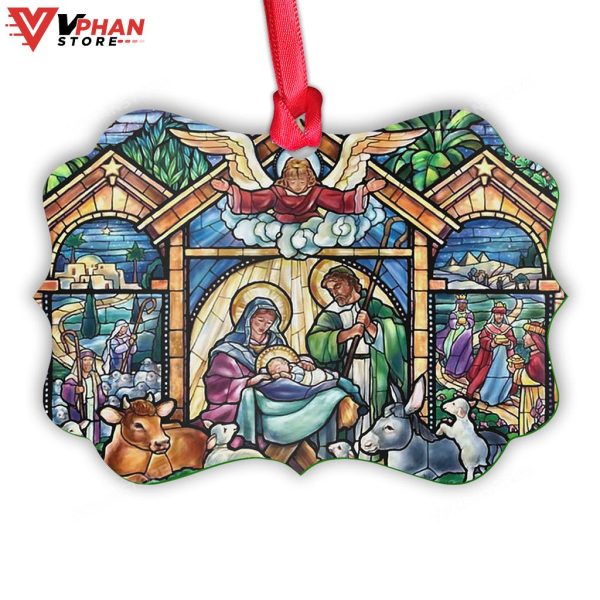 Jesus Nativity Glass Style Metal Ornament