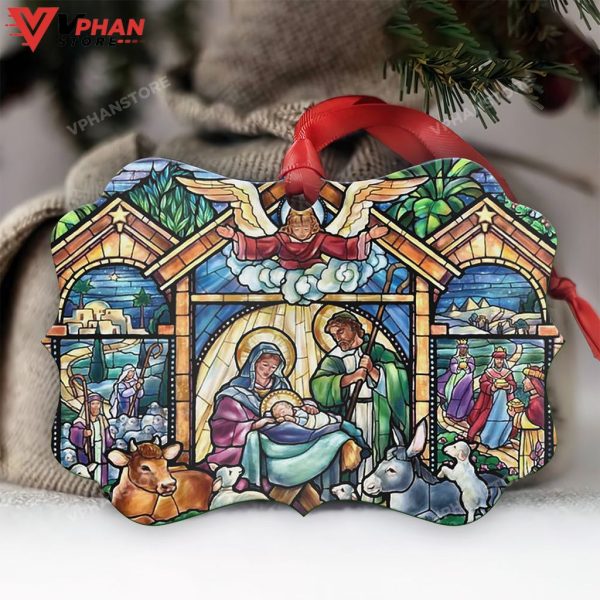 Jesus Nativity Glass Style Metal Ornament