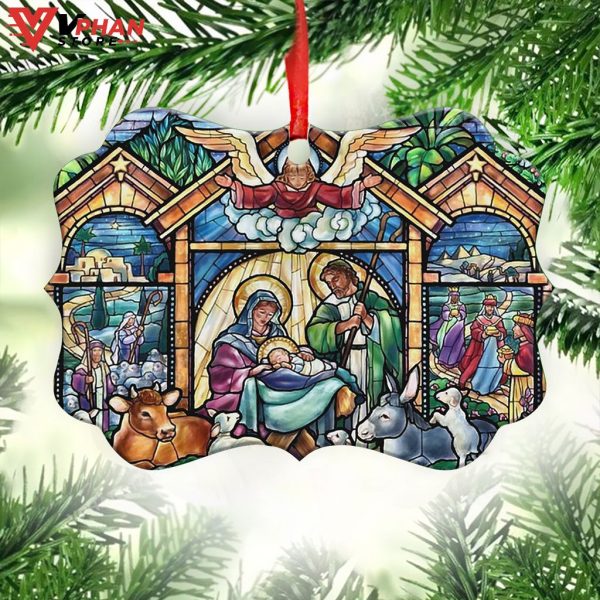 Jesus Nativity Glass Style Metal Ornament