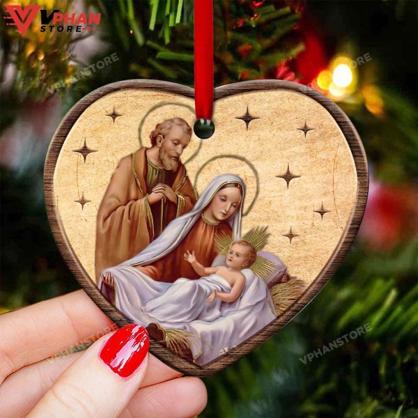 Jesus Nativity Heart Ceramic Ornament