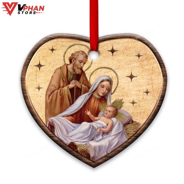 Jesus Nativity Heart Ceramic Ornament