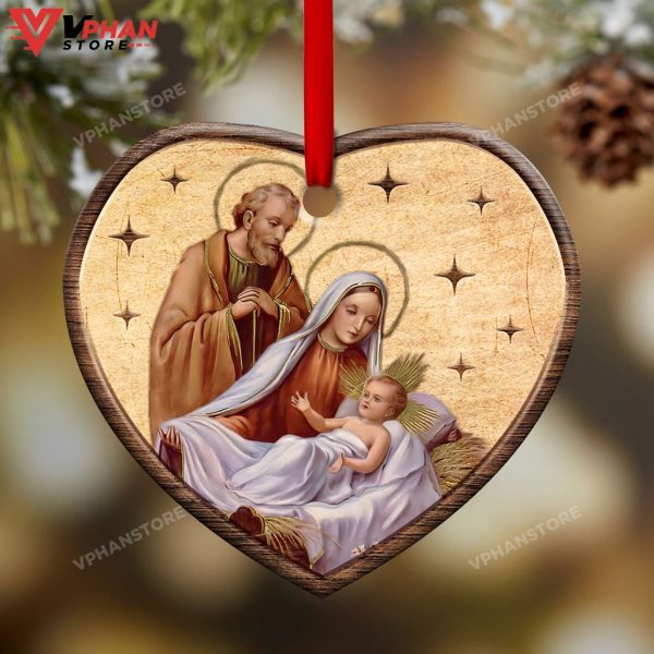 Jesus Nativity Heart Ceramic Ornament