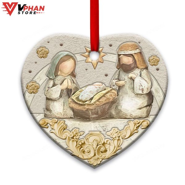 Jesus Nativity Heart Christmas Ornament