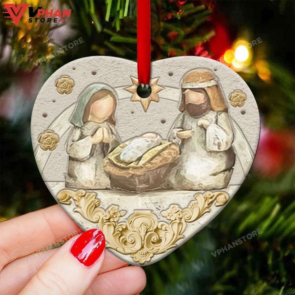 Jesus Nativity Heart Christmas Ornament