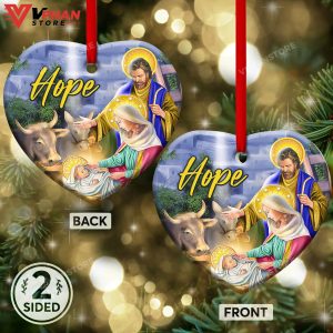 Jesus Nativity Hope Heart Ceramic Ornament 1