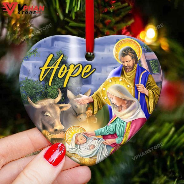 Jesus Nativity Hope Heart Ceramic Ornament