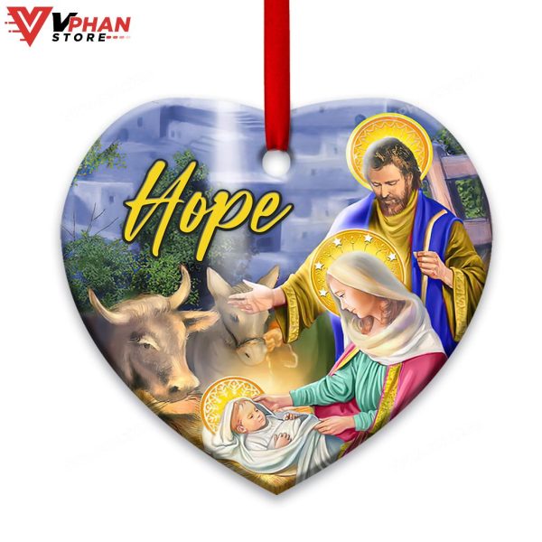 Jesus Nativity Hope Heart Ceramic Ornament