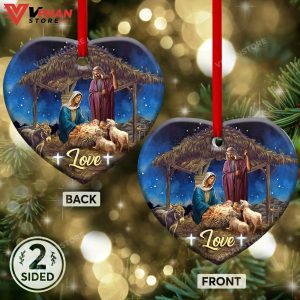 Jesus Nativity Love Heart Ceramic Christmas Ornament 1