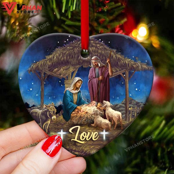 Jesus Nativity Love Heart Ceramic Christmas Ornament