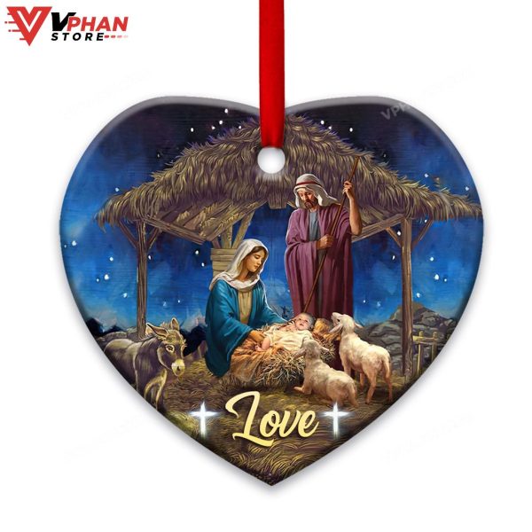 Jesus Nativity Love Heart Ceramic Christmas Ornament